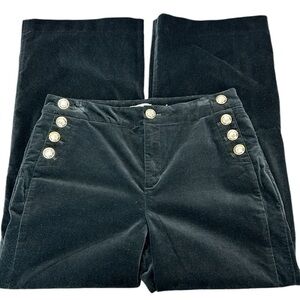 Charter Club Black Velveteen Sailor Wide Leg Pants 12P‎ Gold Buttons High Rise